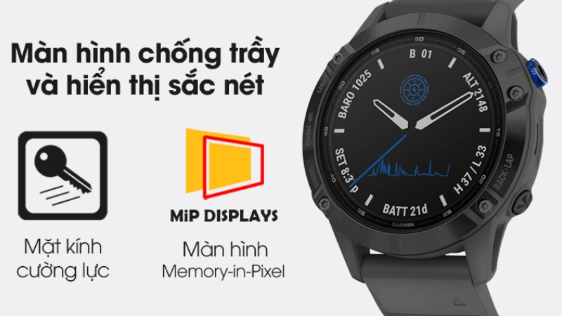 Garmin Fenix 6 Pro Solar d&acirc;y silicone với m&agrave;n h&igrave;nh chống trầy sắc n&eacute;t